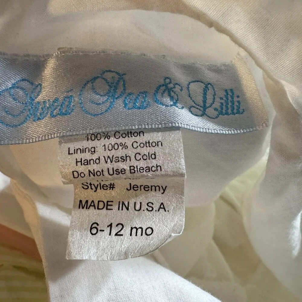 Sweet Pea & Lilli Vintage Baby White Smocked Romper Dress USA Made 6–12M